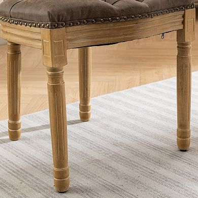 French Style Solid Wood Frame Dining Chair with PU Leather Upholstery and Nailhead Trim Set of 2