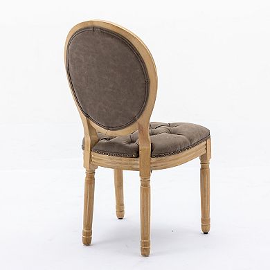 French Style Solid Wood Frame Dining Chair with PU Leather Upholstery and Nailhead Trim Set of 2