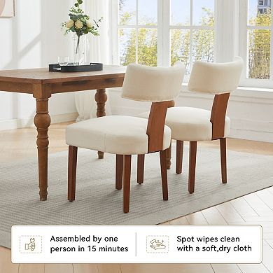 Modern Armless Dining Chairs with Linen Fabric Curved Back and Solid Wood Legs Set of 2