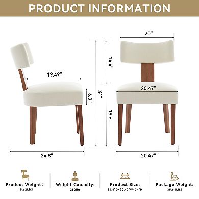 Modern Armless Dining Chairs with Linen Fabric Curved Back and Solid Wood Legs Set of 2