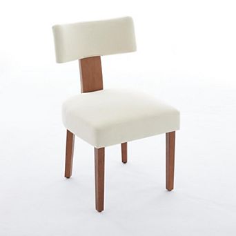Modern Armless Dining Chairs with Linen Fabric Curved Back and Solid Wood Legs Set of 2