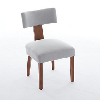 Modern Armless Dining Chairs with Linen Fabric Curved Back and Solid Wood Legs Set of 2