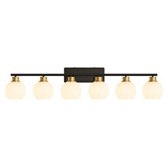 POWLIG 45.27" 6-Light Dimmable Bathroom Vanity Light - Nickel Finish with Milky White Glass Shades
