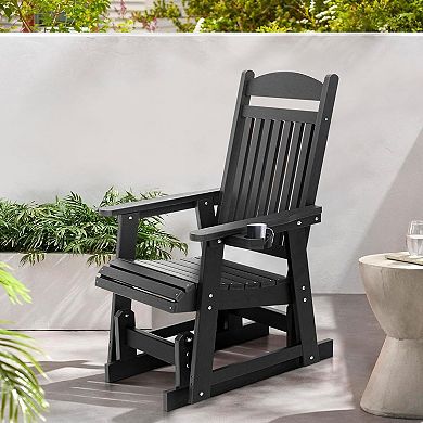 Poly Lumber Patio Glider for One Person, with Cup Holders, High Backrest and Deep Contoured Seat