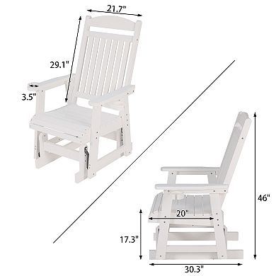 Poly Lumber Patio Glider for One Person, with Cup Holders, High Backrest and Deep Contoured Seat