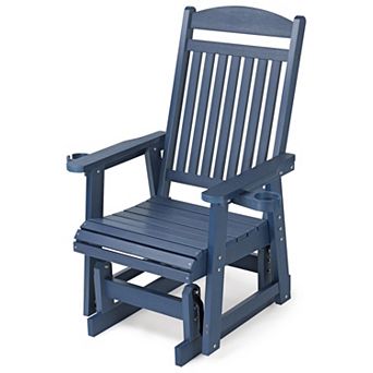 Poly Lumber Patio Glider for One Person, with Cup Holders, High Backrest and Deep Contoured Seat