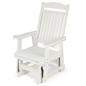 Poly Lumber Patio Glider for One Person, with Cup Holders, High Backrest and Deep Contoured Seat