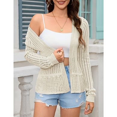 Women Crochet Ruffles Lightweight Cardigan Cover Up Open Front Long Sleeve Summer Cardigans
