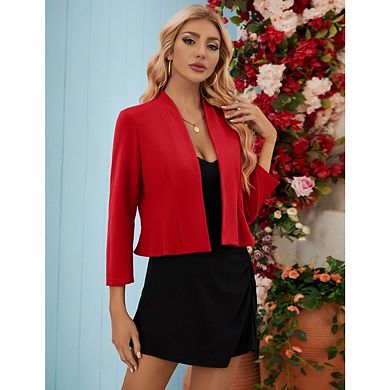Women’s Cropped Ruffle Hem Blazer Business Casual Open Front Long Sleeve Jacket