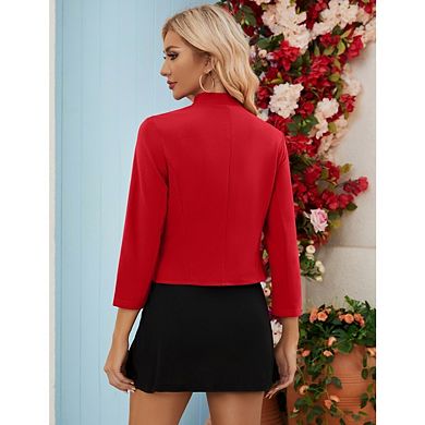 Women’s Cropped Ruffle Hem Blazer Business Casual Open Front Long Sleeve Jacket