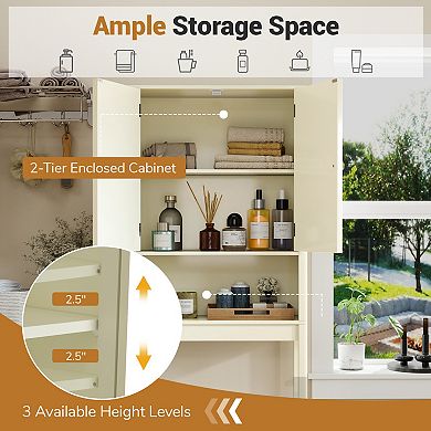 Over The bath fixture Storage Cabinet with Fluted Doors Space Saving Organizer