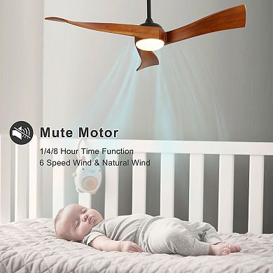 52 in. Ceiling Fan With Dimmable 3 Color Led Light 3 Solid Wood Blades