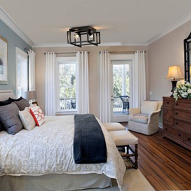 2-Light Industrial Black Rectangle Flush Mount Ceiling Light