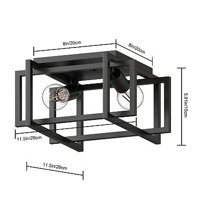 2-Light Industrial Black Rectangle Flush Mount Ceiling Light