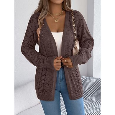 Womens Long Sleeve Button Down Cardigan Lightweight Hollow Knit Sweaters Casual Open Front Outwear