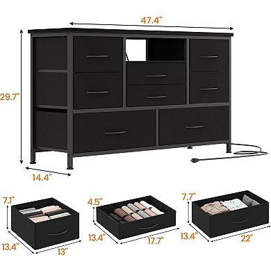 8 Drawer Storage Dresser TV Stand with LED Lights and Power Outlets