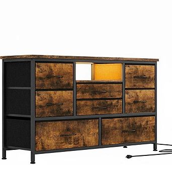 8 Drawer Storage Dresser TV Stand with LED Lights and Power Outlets