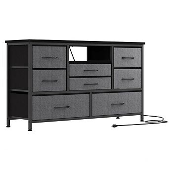 8 Drawer Storage Dresser TV Stand with LED Lights and Power Outlets