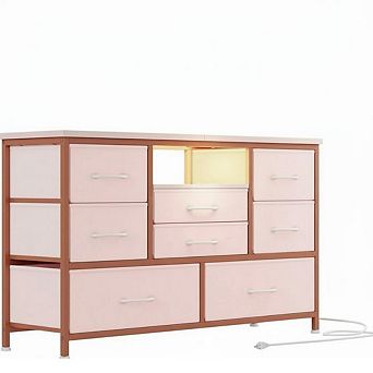 8 Drawer Storage Dresser TV Stand with LED Lights and Power Outlets