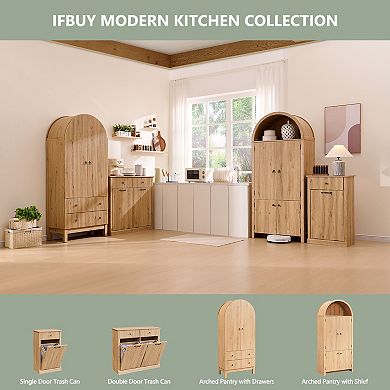 Modern Tilt-Out Trash Can Cabinet, 10 Gallon Fluted Laundry Hamper w/ Drawers, Wooden Hidden Storage