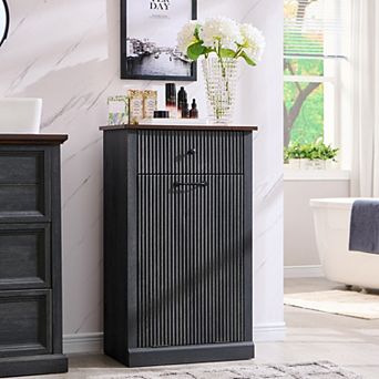 Tilt-Out Trash Cabinet, Wooden Hidden Garbage Can Cabinet with Drawer, with 10 Gallon Storage