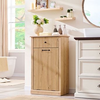 Tilt-Out Trash Cabinet, Wooden Hidden Garbage Can Cabinet with Drawer, with 10 Gallon Storage