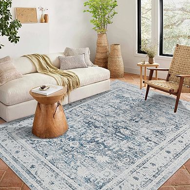 Classic Floral Vintage Collection Handmade Oriental Medallion Distressed Area Rug