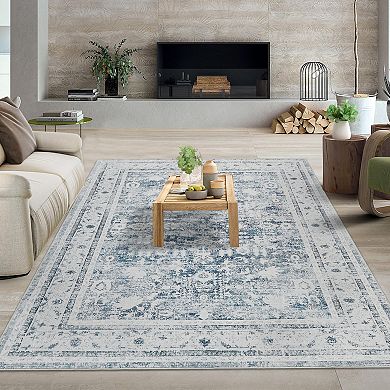 Classic Floral Vintage Collection Handmade Oriental Medallion Distressed Area Rug