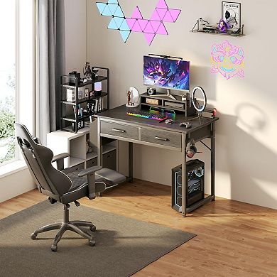 Small Desk with Fabric Drawers for Bedroom, Gaming, and Study