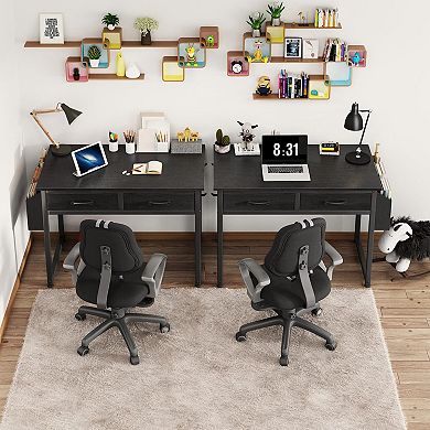 Small Desk with Fabric Drawers for Bedroom, Gaming, and Study