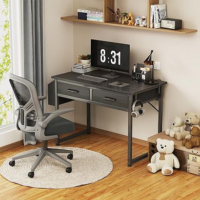 Small Desk with Fabric Drawers for Bedroom, Gaming, and Study