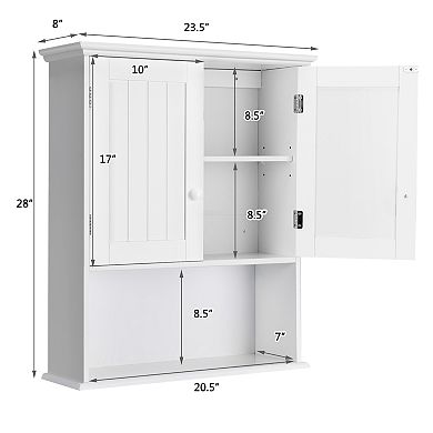 2-Door Wall Mount Bathroom Storage Cabinet with Open Shelf