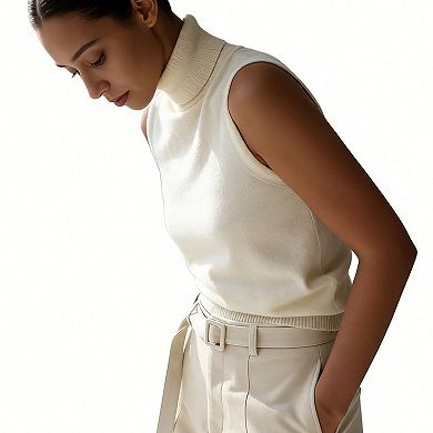 Women's Sleeveless Turtleneck Knit Top Soft Ribbed Slim Fit Sweater Vest