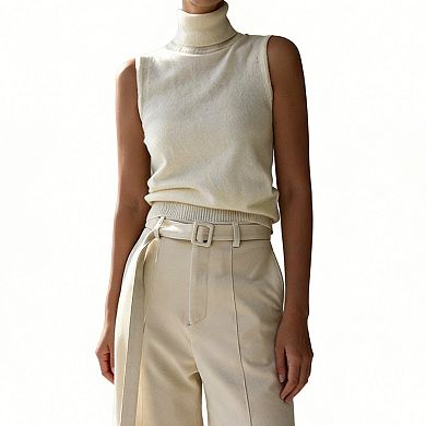 Women's Sleeveless Turtleneck Knit Top Soft Ribbed Slim Fit Sweater Vest