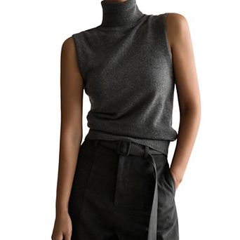 Women's Sleeveless Turtleneck Knit Top Soft Ribbed Slim Fit Sweater Vest