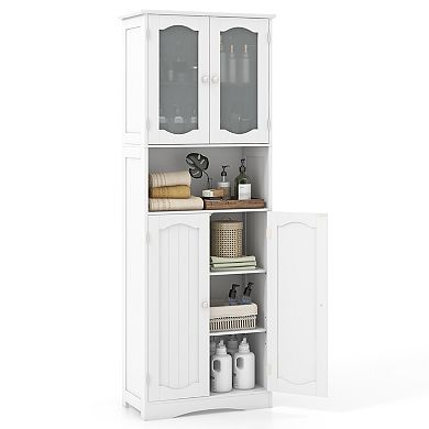 64.5 Inch Tall Bathroom Storage Cabinet with Frosted Glass Doors and Shelves
