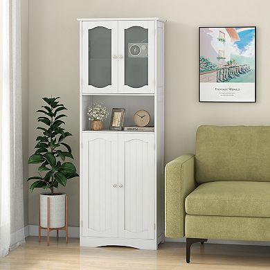 64.5 Inch Tall Bathroom Storage Cabinet with Frosted Glass Doors and Shelves