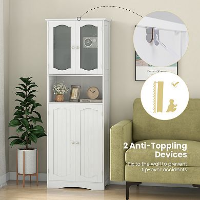 64.5 Inch Tall Bathroom Storage Cabinet with Frosted Glass Doors and Shelves
