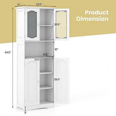 64.5 Inch Tall Bathroom Storage Cabinet with Frosted Glass Doors and Shelves