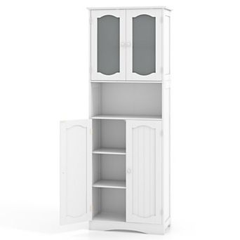 64.5 Inch Tall Bathroom Storage Cabinet with Frosted Glass Doors and Shelves