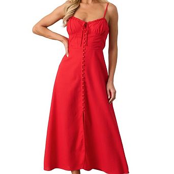 Women's Summer Fashion Backless Cami Dress Slim-Fit Smocked Waist Casual Versatile Midi Dress