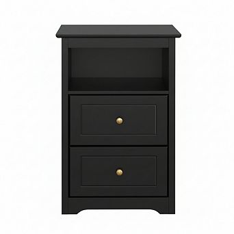 ZUQIETA Wooden Nightstand Set of 2 with 2 Drawers&Cubby,Tall Black Bedside Cabinet for Small Spaces