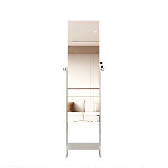 Jewelry Cabinet with Full-Length Illuminated Mirror and Stand, Lockable Storage Cabinet, White