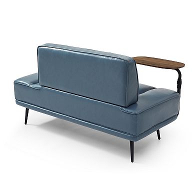 GOODSILO Modern Upholstered Swivel Tray Ottoman Bench with Side Table