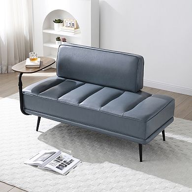 GOODSILO Modern Upholstered Swivel Tray Ottoman Bench with Side Table