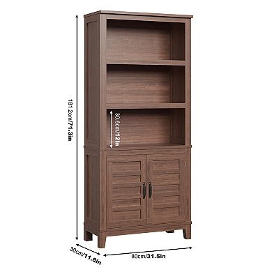 Farmhouse Bookshelf Adjustable Shelves,5 Tier Tall Bookcase with Wood Legs,Rustic Wooedn Book Shelf