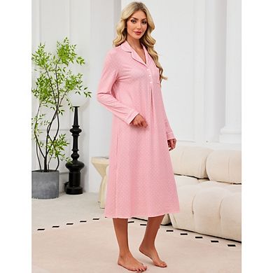 Long Sleeve Nightgowns for Women Soft Cotton Comfy Lightweight Nightdress