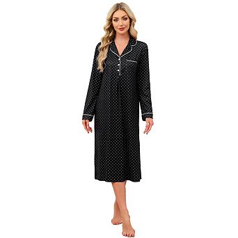 Long Sleeve Nightgowns for Women Soft Cotton Comfy Lightweight Nightdress