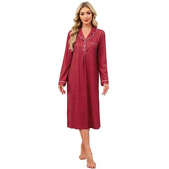Long Sleeve Nightgowns for Women Soft Cotton Comfy Lightweight Nightdress