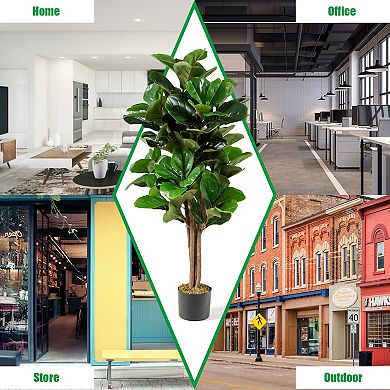 Costway 5ft Artificial Fiddle Leaf Fig Tree Indoor Outdoor Office Decorative Planter